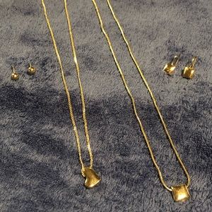 Lot of 2 Silver Necklaces & Silver Hook Earrings